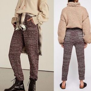NWT Free People Cozy Knit Trouser Pants in Deep Red Combo Size S